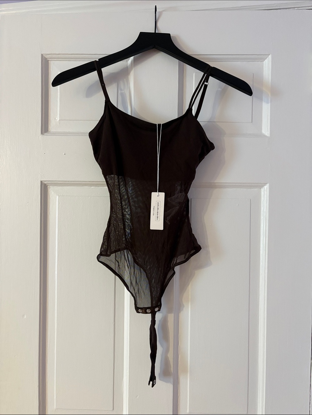 intimissimi Mocha Brown Sheer Lace-Panel Bodysuit with Adjustable Straps